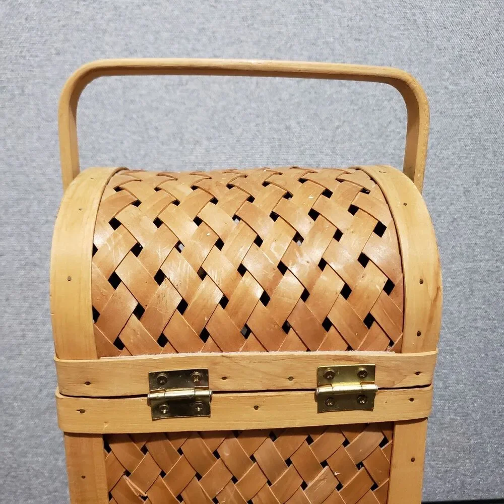 Wicker Weaved Tan  Wine Carrier / Storage Basket with Holder & Latch